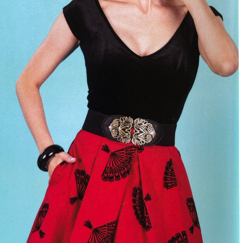 Tatyana Filigree Black Stretch Belt with Antique Brass Buckle